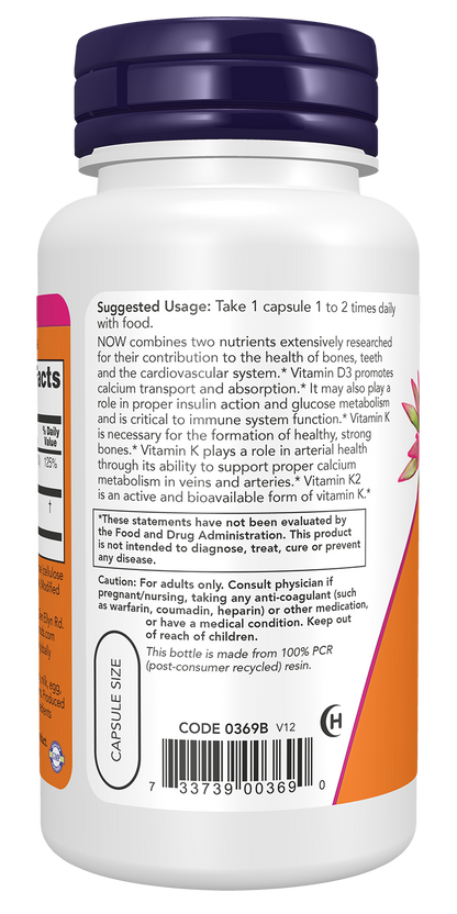 NOW Supplements, Vitamin D-3 & K-2, 1,000 IU/45 mcg, 120 Veg Caps