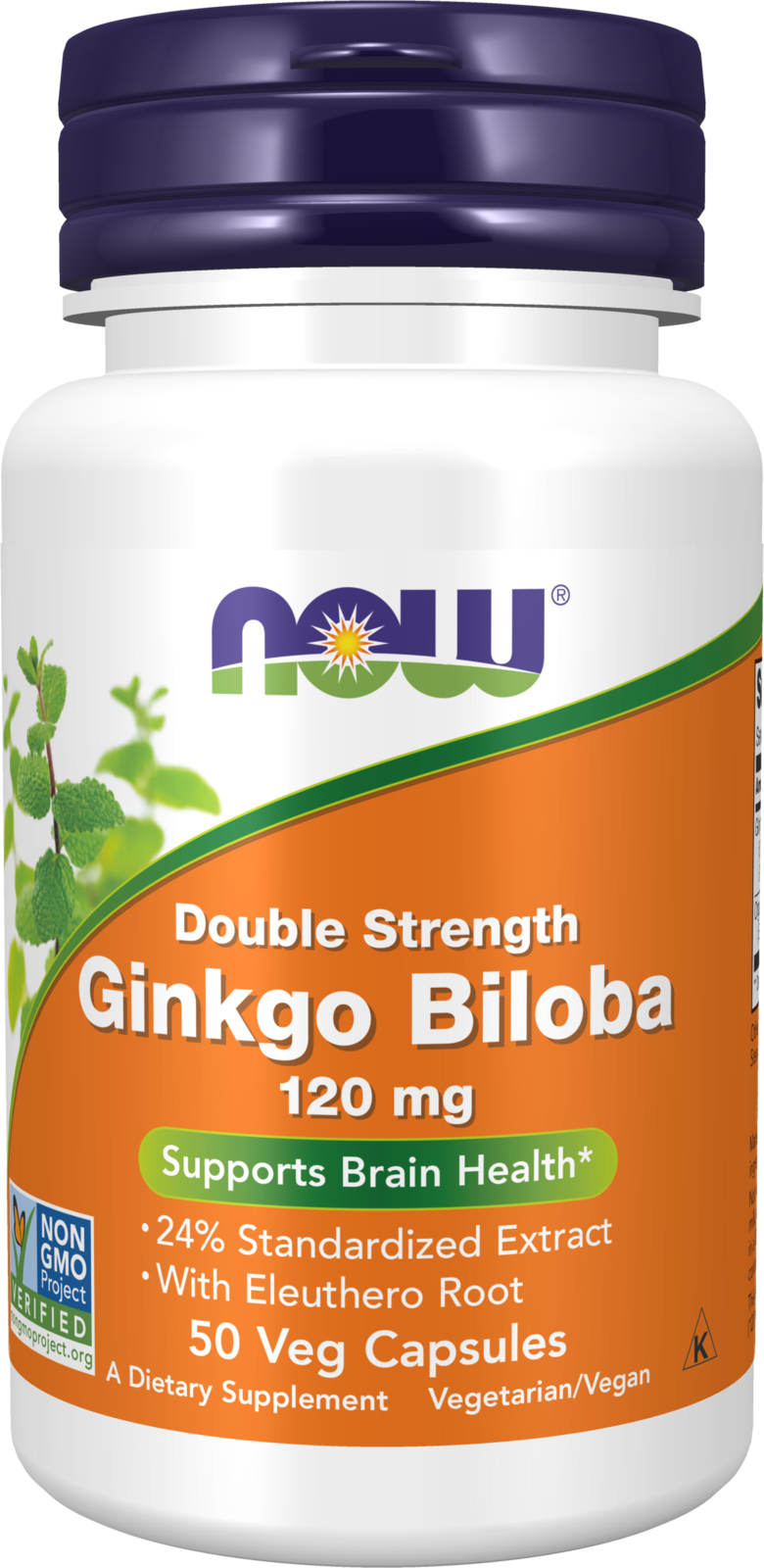 NOW Supplements, Ginkgo Biloba 120 mg, Double Strength, 50 Veg Caps