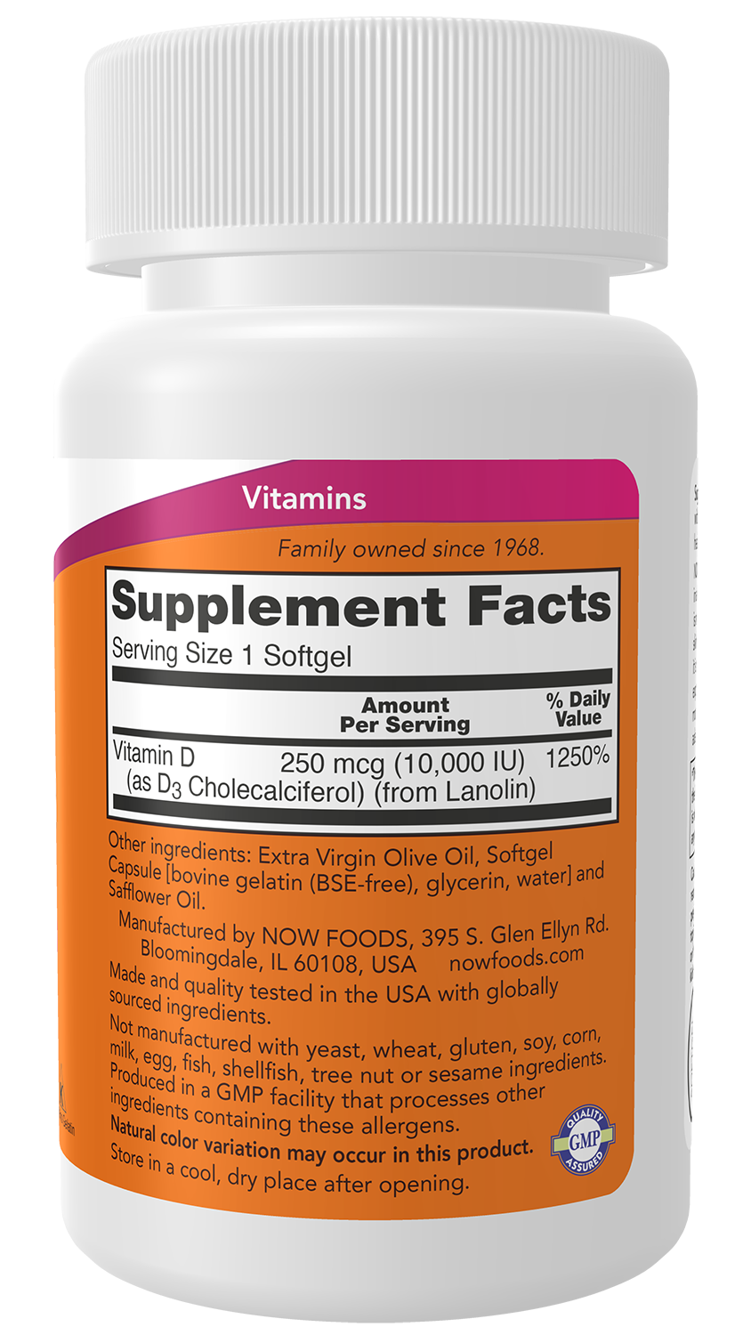 NOW Supplements, Vitamin D-3 10,000 IU, Structural Support*, 120 Softgels