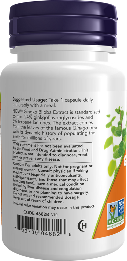 NOW Supplements, Ginkgo Biloba 120 mg, Double Strength, 50 Veg Caps