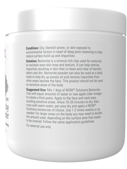 NOW Solutions, Bentonite Clay Powder, Great for Oily Problem Skin, 11 oz
