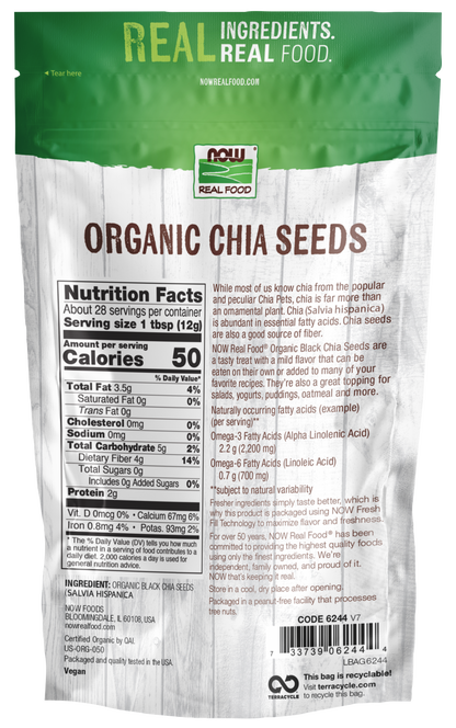 NOW Foods, Organic Black Chia Seeds, Good Source of Fiber, 12 oz