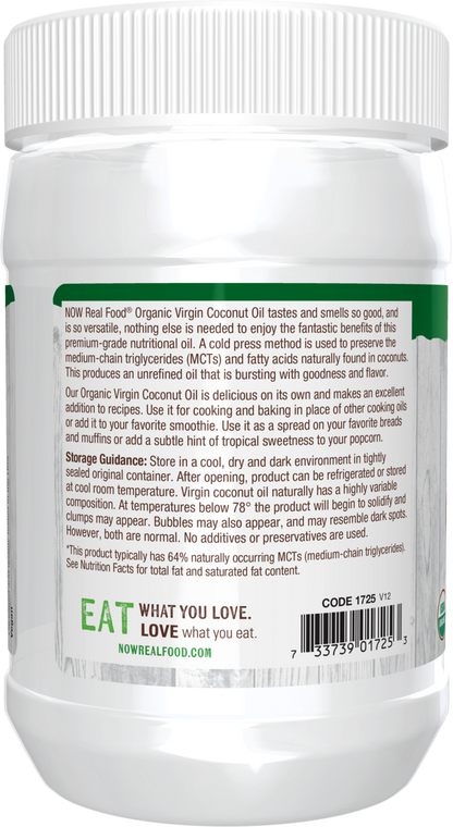 NOW Foods, Certified Organic Virgin Coconut Oil, Unrefined, 12 fl. oz