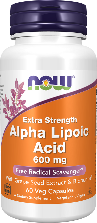 NOW Supplements, Alpha Lipoic Acid 600 mg, Extra Strength, 60 Veg Caps