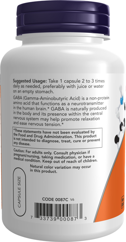 NOW Supplements, GABA 500 mg + B-6, Cognitive Support*, 100 Veg Caps