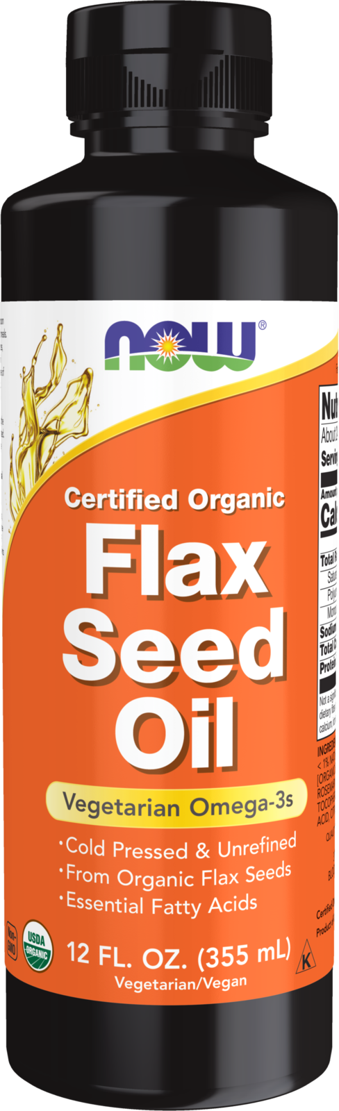 NOW Supplements, Organic Flax Seed Oil Liquid, Unrefined, 12 fl. oz
