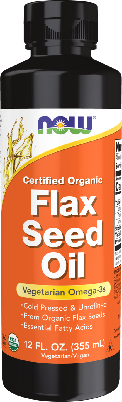 NOW Supplements, Organic Flax Seed Oil Liquid, Unrefined, 12 fl. oz