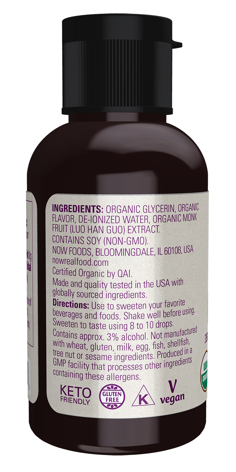 NOW Foods, Organic Liquid Monk Fruit, Caramel Zero-Calorie, 1.8  fl. oz