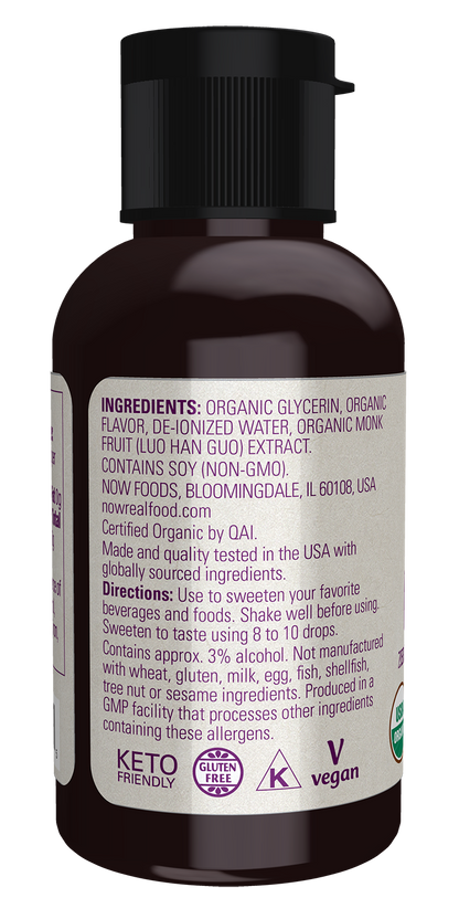 NOW Foods, Organic Liquid Monk Fruit, Caramel Zero-Calorie, 1.8  fl. oz