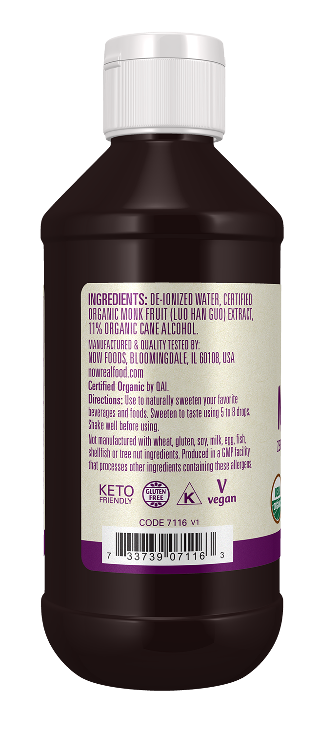 NOW Foods, Organic Monk Fruit, Zero-Calorie Liquid Sweetener, 8 fl. oz