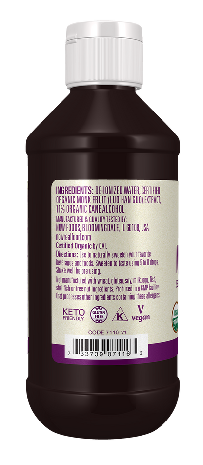 NOW Foods, Organic Monk Fruit, Zero-Calorie Liquid Sweetener, 8 fl. oz