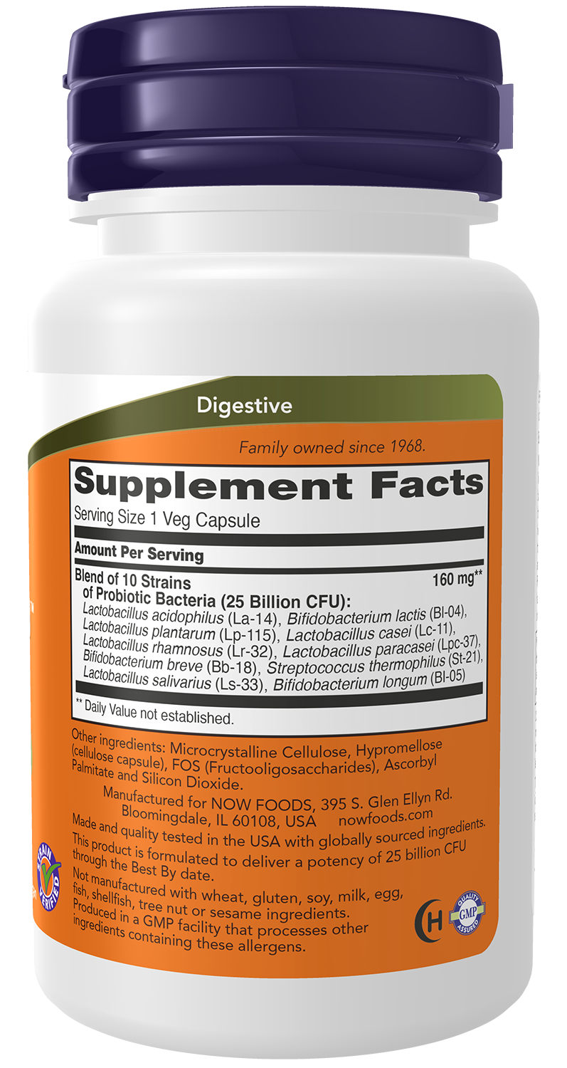 NOW Supplements, Probiotic-10™, 25 Billion, with 10 Strains, 30 Veg Caps
