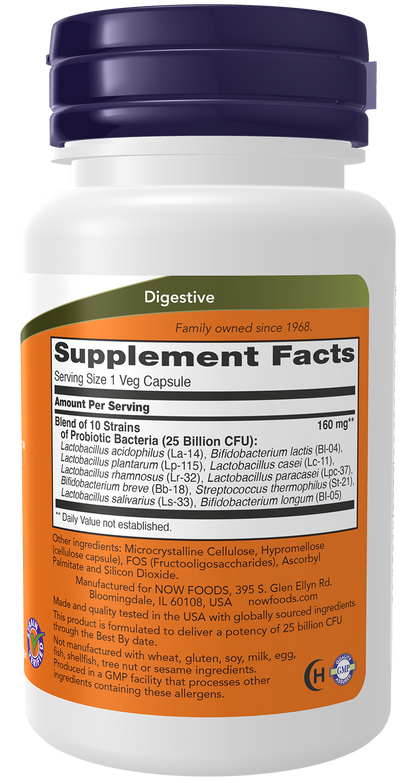 NOW Supplements, Probiotic-10™, 25 Billion, with 10 Strains, 30 Veg Caps