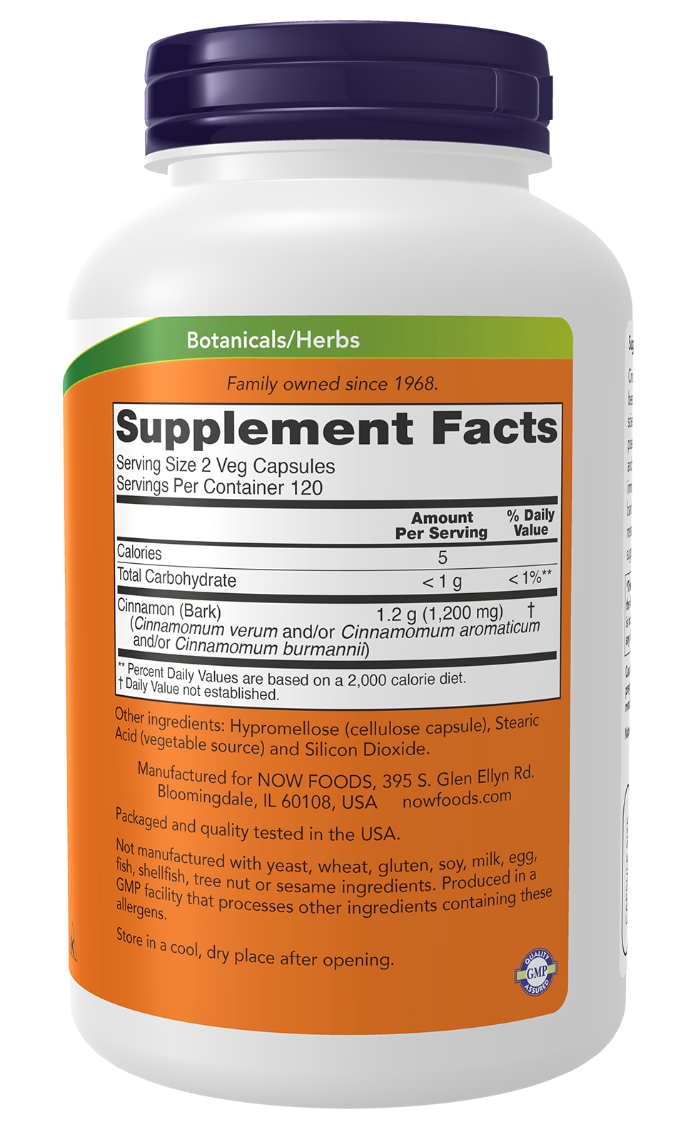 NOW Supplements, Cinnamon Bark 600 mg, Non-GMO Project Verified, Healthy Glucose Metabolism*, 240 Veg Capsules