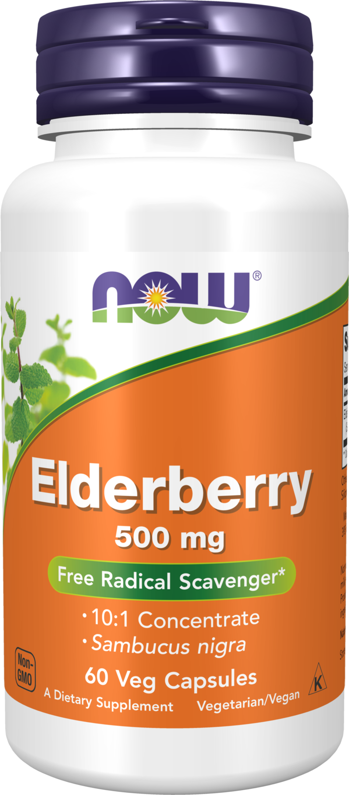 NOW Supplements, Elderberry (Sambucus nigra) 500 mg, 60 Veg Caps