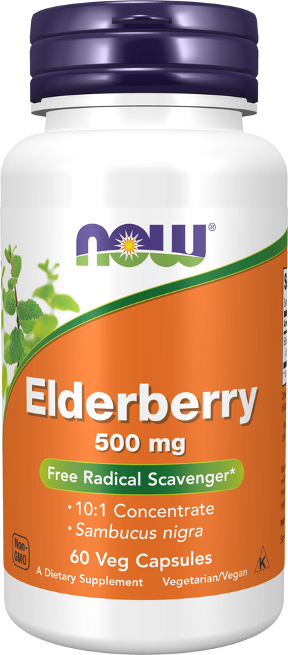 NOW Supplements, Elderberry (Sambucus nigra) 500 mg, 60 Veg Caps