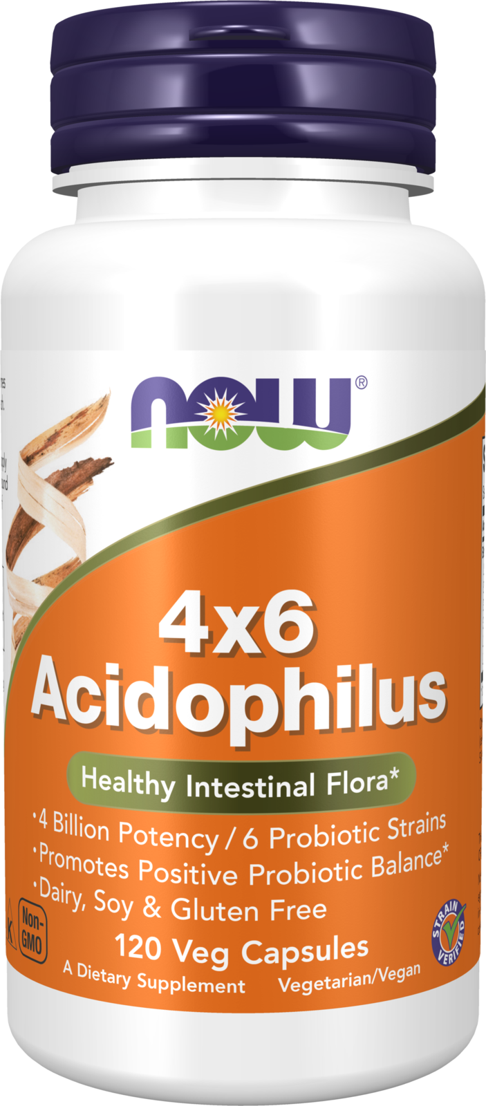 NOW Supplements, Acidophilus 4X6, 4 Billion,  6 Strains, 120 Veg Caps