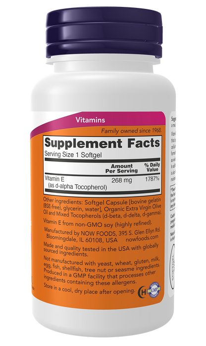 NOW Supplements, Vitamin E-400 IU Mixed Tocopherols, 100 Softgels