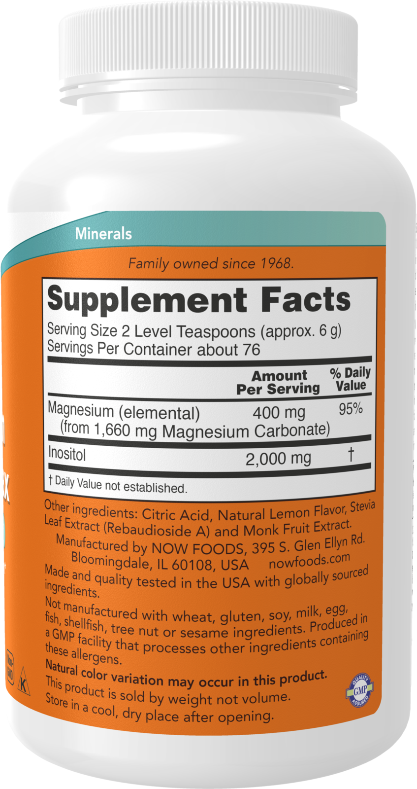 NOW Supplements, Magnesium Inositol Relax, Fizzy Lemonade Flavor, 16-oz
