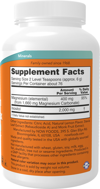 NOW Supplements, Magnesium Inositol Relax, Fizzy Lemonade Flavor, 16-oz