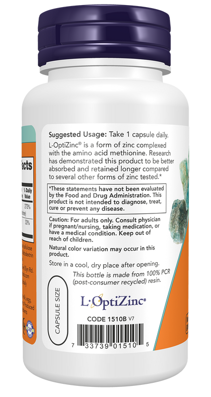 NOW Supplements, L-OptiZinc® 30 mg with Copper, 100 Veg Caps