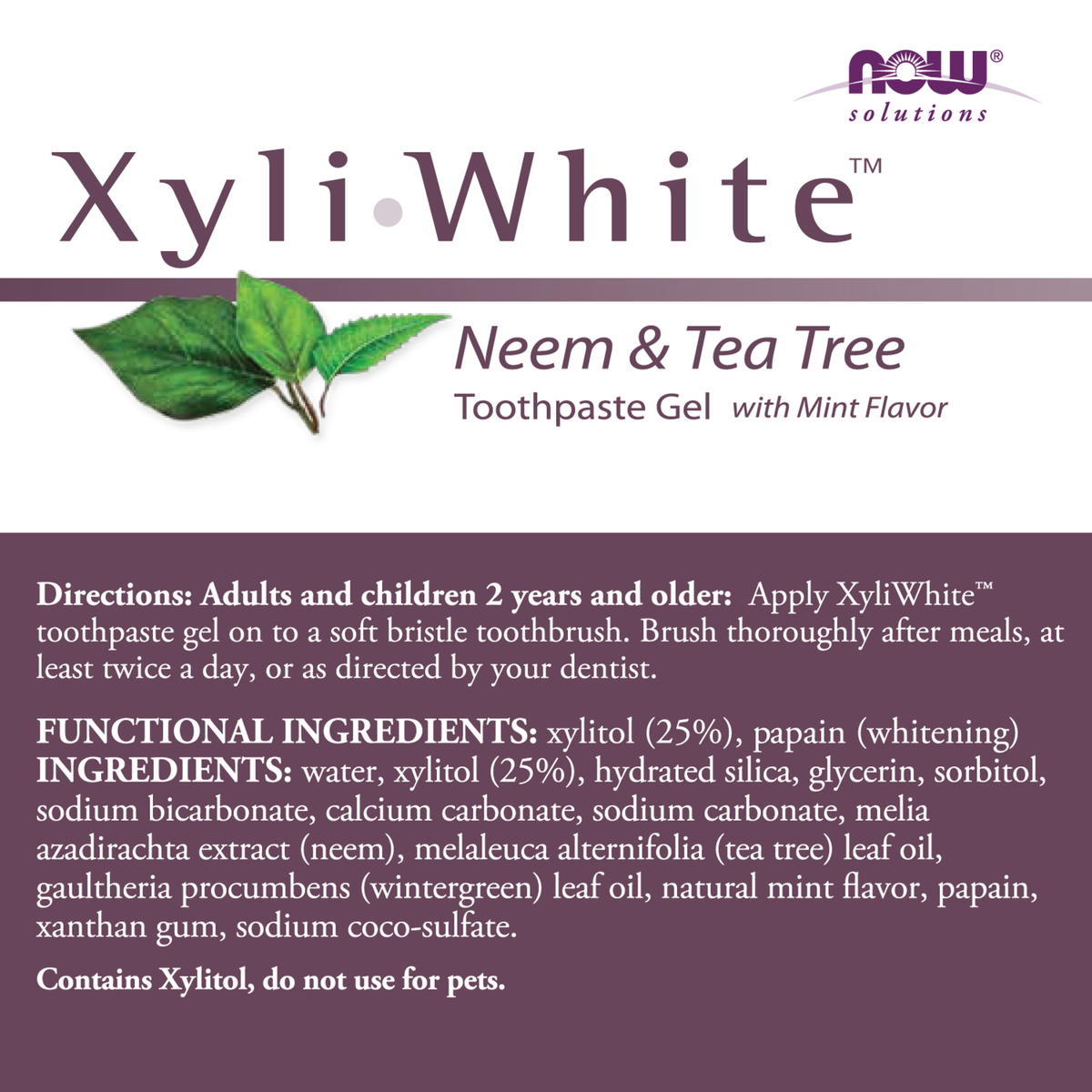 NOW Solutions, Xyliwhite™ Toothpaste Gel, Neem and Tea Tree, 6.4 oz