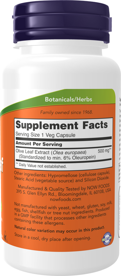NOW Supplements, Olive Leaf Extract 500 mg, 60 Veg Caps