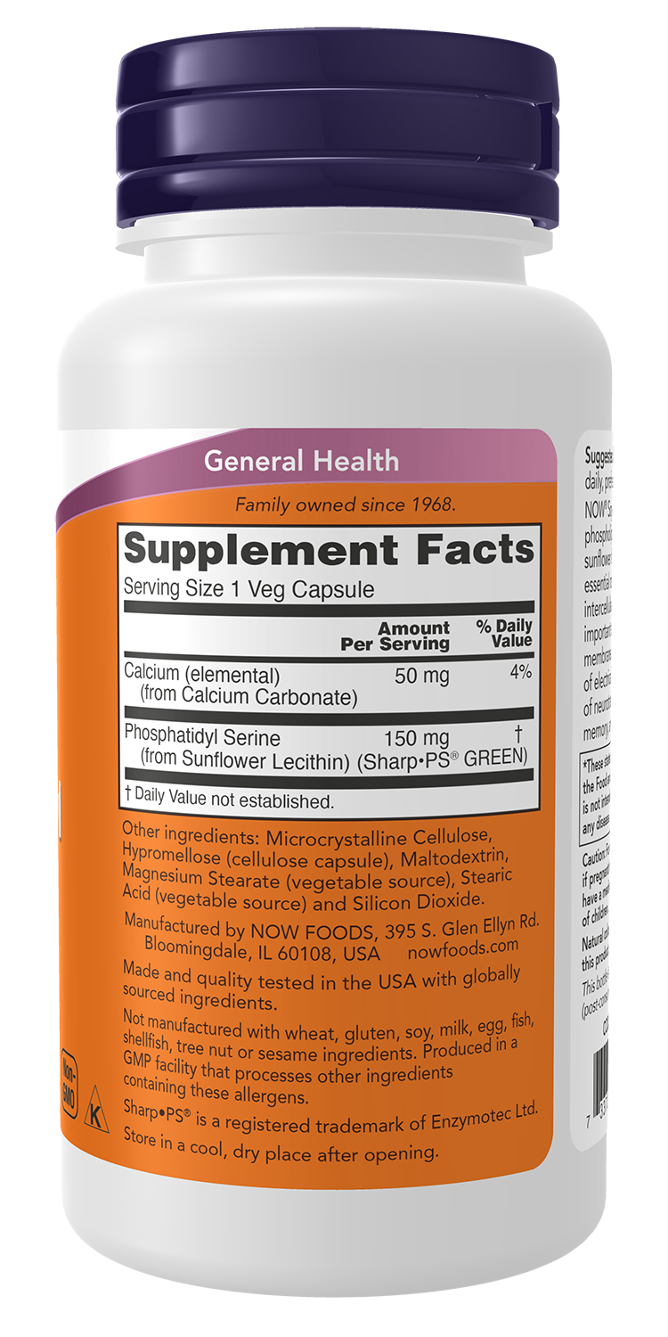 NOW Supplements, Soy-Free Phosphatidyl Serine (150mg), 60 Veg Caps
