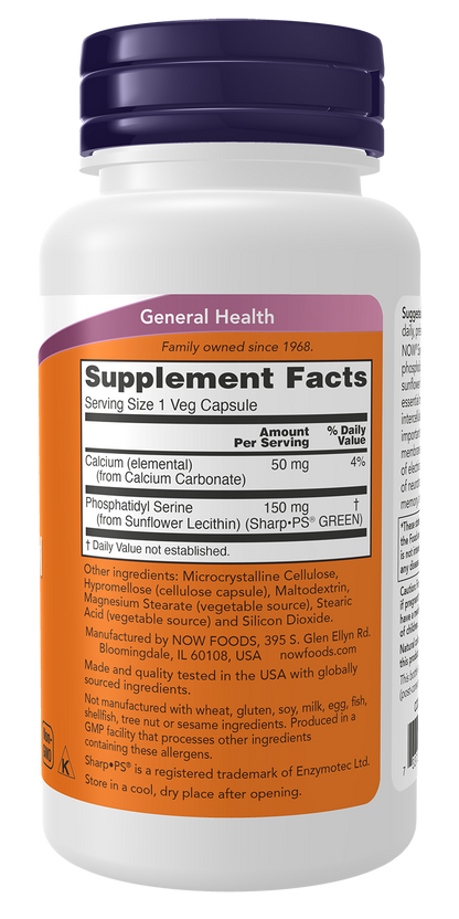 NOW Supplements, Soy-Free Phosphatidyl Serine (150mg), 60 Veg Caps