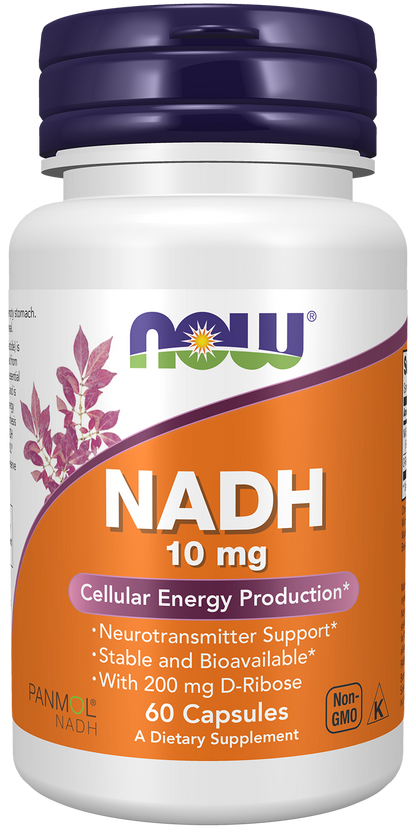 NOW Supplements, NADH 10 mg with 200 mg D-Ribose, 60 Veg Caps