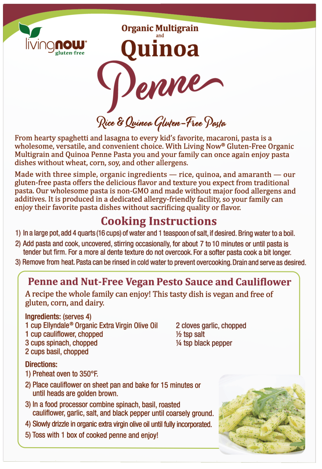 NOW Foods, Organic Quinoa Penne, Gluten-Free, Quinoa and Rice Pasta, 8 oz