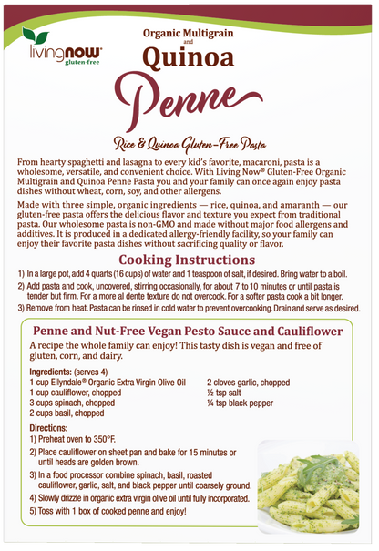 NOW Foods, Organic Quinoa Penne, Gluten-Free, Quinoa and Rice Pasta, 8 oz