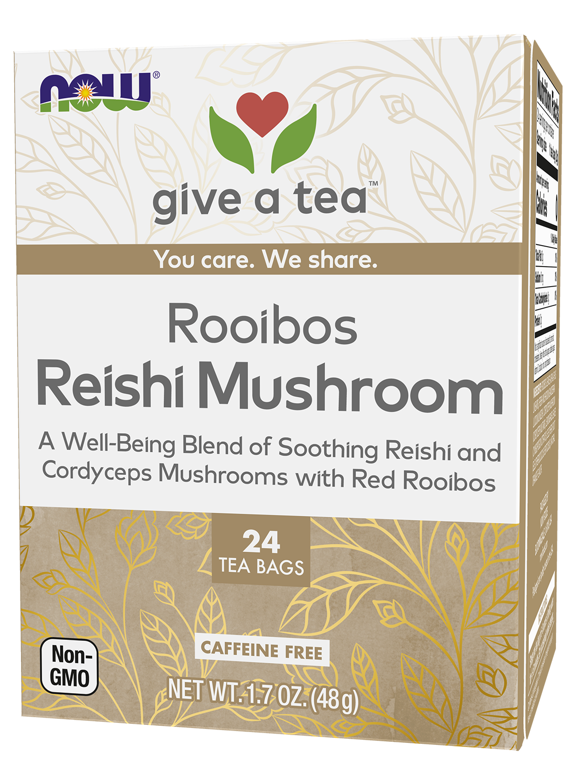 NOW Give a Tea® Rooibos Reishi Mushroom Tea, Caffeine-Free, 24 bags