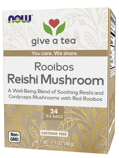 NOW Give a Tea® Rooibos Reishi Mushroom Tea, Caffeine-Free, 24 bags