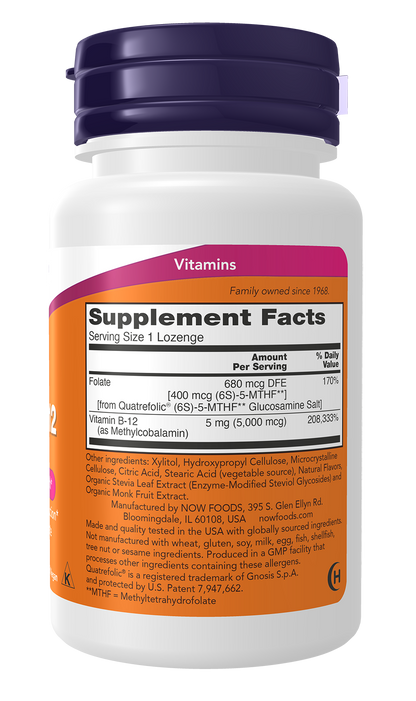 NOW Supplements, Methyl B-12 5000 mcg, Nervous System Health*, 120 Lozenges