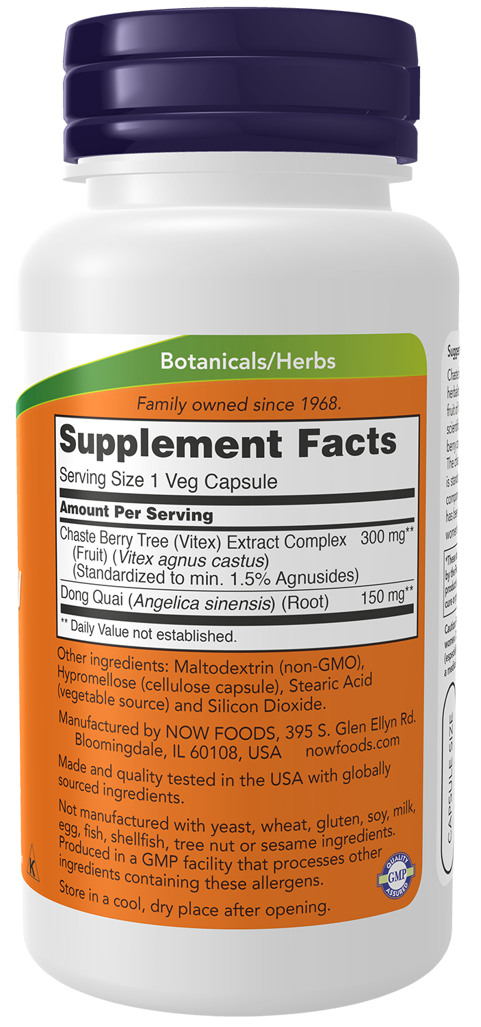 NOW Supplements, Chaste Berry Vitex Extract 300 mg w/Dong Quai, 90 Veg Caps