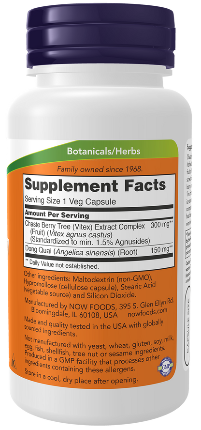 NOW Supplements, Chaste Berry Vitex Extract 300 mg w/Dong Quai, 90 Veg Caps