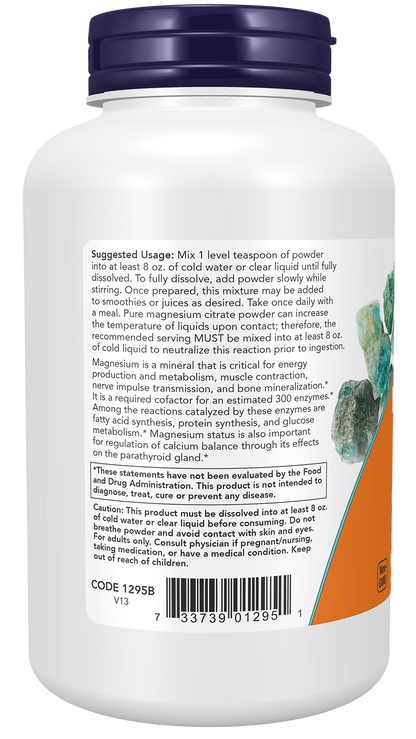 NOW Supplements, Magnesium Citrate Pure Powder, Enzyme Function*, 8 oz