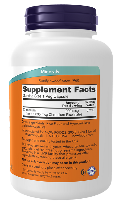 NOW Supplements, Chromium Picolinate 200 mcg, 250 Veg Caps