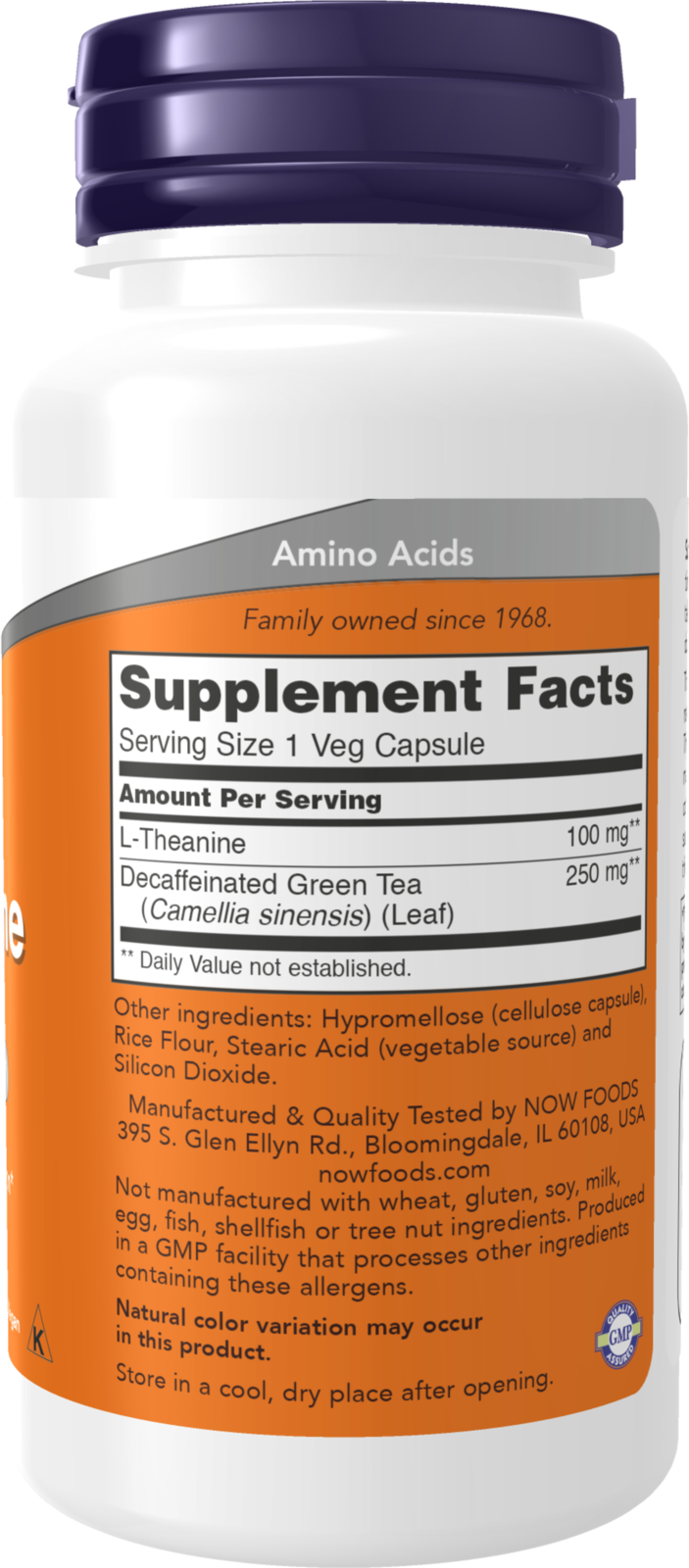NOW Supplements, L-Theanine 100 mg with Decaf Green Tea, 90 Veg Caps