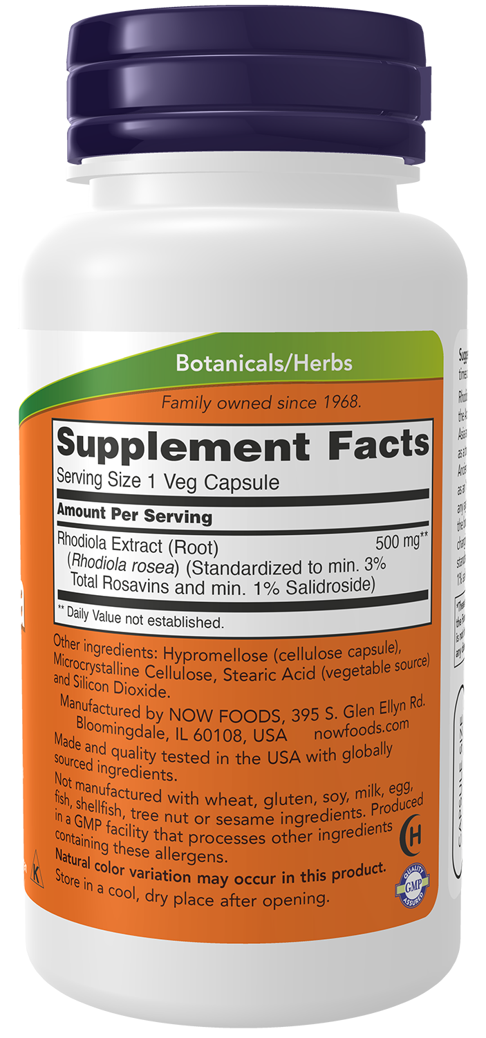 NOW Supplements, Rhodiola 500 mg, Adaptogenic Herb*, 60 Veg Caps