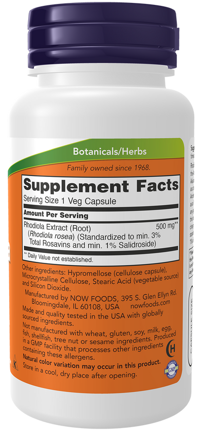 NOW Supplements, Rhodiola 500 mg, Adaptogenic Herb*, 60 Veg Caps