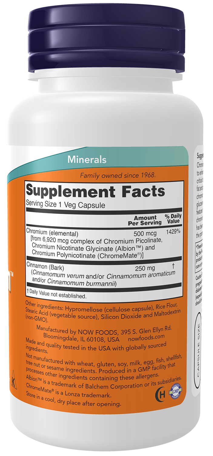 NOW Supplements, Tri-Chromium™ 500 mcg, Insulin Co-Factor*, 90 Veg Caps