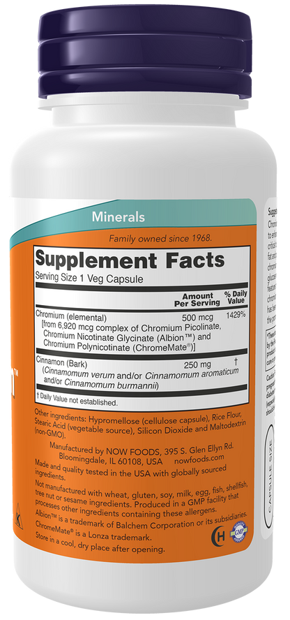 NOW Supplements, Tri-Chromium™ 500 mcg, Insulin Co-Factor*, 90 Veg Caps