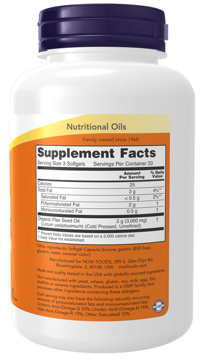 NOW Supplements, Flax Oil 1,000 mg, Cardiovascular Support*, 100 Softgels