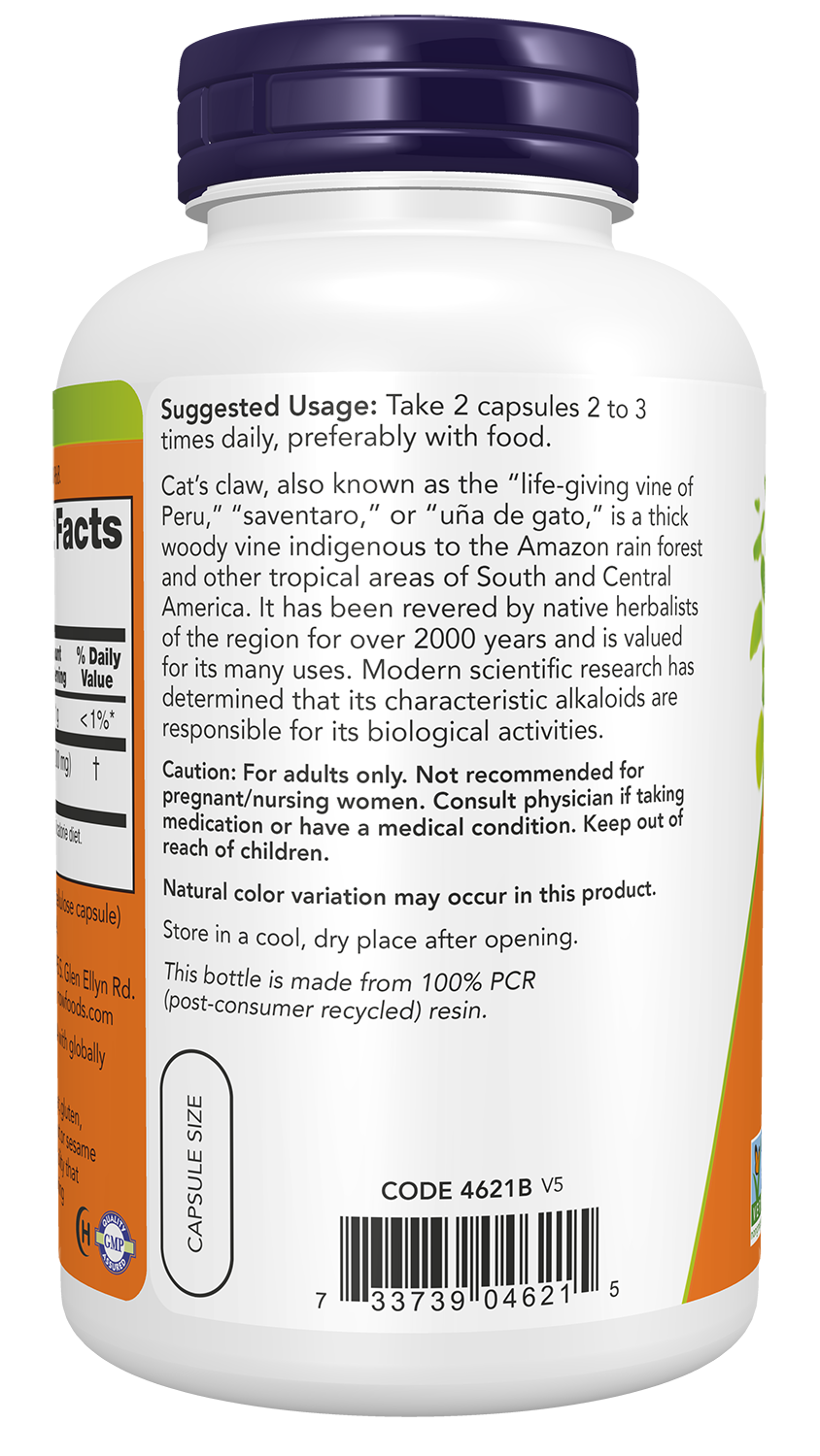 NOW Supplements, Cat's Claw  500 mg, Herbal Supplement, 250 Veg Caps