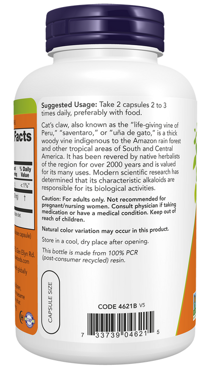 NOW Supplements, Cat's Claw  500 mg, Herbal Supplement, 250 Veg Caps