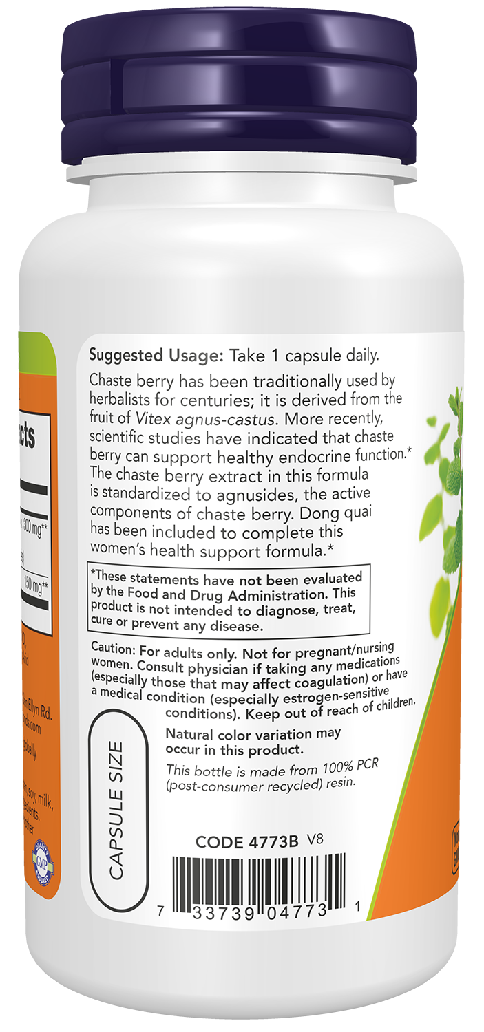 NOW Supplements, Chaste Berry Vitex Extract 300 mg w/Dong Quai, 90 Veg Caps