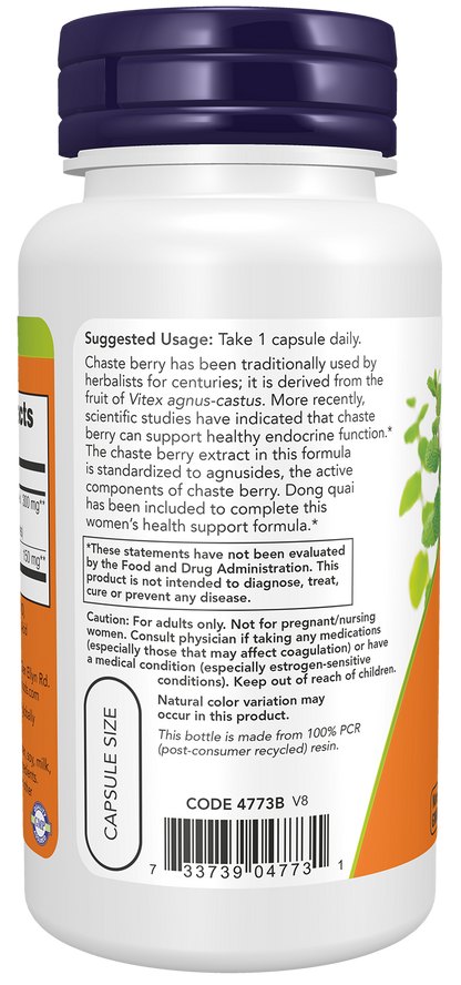 NOW Supplements, Chaste Berry Vitex Extract 300 mg w/Dong Quai, 90 Veg Caps