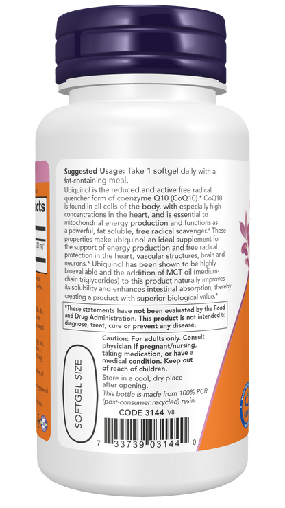 NOW Supplements, Ubiquinol 200 mg, High Bioavailability, 60 Softgels